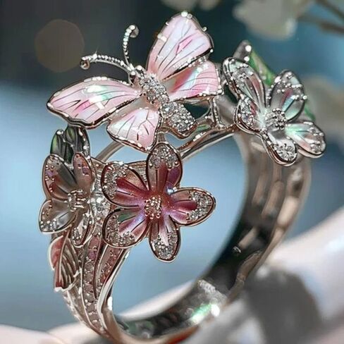 Non-fading Jewelry Accessories Gift Vintage Rings Finger Decorations Butterfly Ring Open Ring(A-Rose Gold) in Saudi Arabia