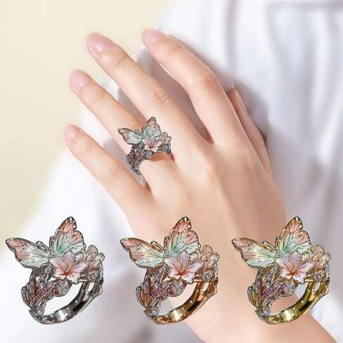 Non-fading Jewelry Accessories Gift Vintage Rings Finger Decorations Butterfly Ring Open Ring(A-Rose Gold) in Saudi Arabia