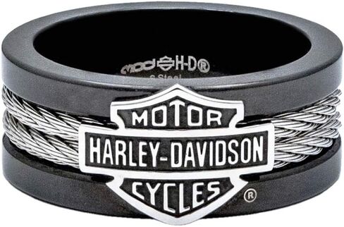 Harley-Davidson Men's Ring, Bar & Shield Steel Cable Band, Black HSR0021 in Saudi Arabia