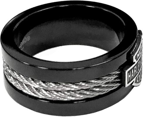 Harley-Davidson Men's Ring, Bar & Shield Steel Cable Band, Black HSR0021 in Saudi Arabia