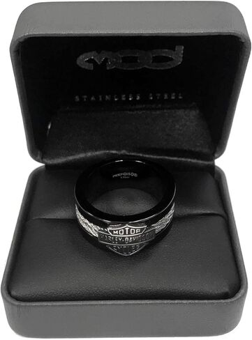 Harley-Davidson Men's Ring, Bar & Shield Steel Cable Band, Black HSR0021 in Saudi Arabia