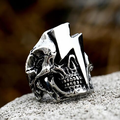 Lightning Skull Stainless Steel Biker Ring – Bold and Durable Men's Skull Jewelry in Saudi Arabia