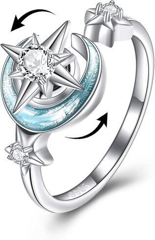 KZX Fidget Anxiety Rings for Women Moon and Star 925 Sterling Silver Spinner Rings for Anxiety Moonstone Adjustable Rings for Anxiety Star and Moon Stress Relief Rings in Saudi Arabia