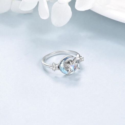 KZX Fidget Anxiety Rings for Women Moon and Star 925 Sterling Silver Spinner Rings for Anxiety Moonstone Adjustable Rings for Anxiety Star and Moon Stress Relief Rings in Saudi Arabia