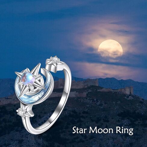 KZX Fidget Anxiety Rings for Women Moon and Star 925 Sterling Silver Spinner Rings for Anxiety Moonstone Adjustable Rings for Anxiety Star and Moon Stress Relief Rings in Saudi Arabia