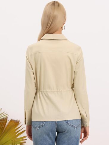 Allegra K Linen Utility Jacket for Women Button Down Drawstring Waist Lapel Lightweight Spring Jackets in Saudi Arabia