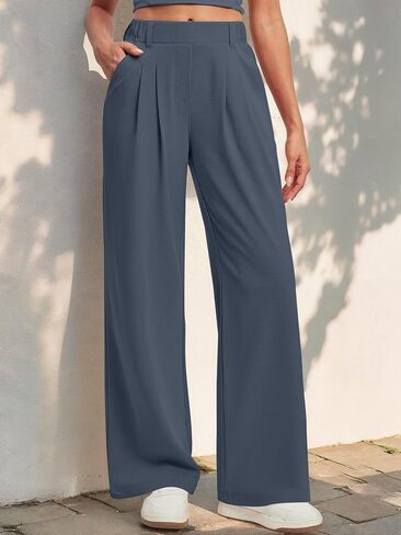 Womens Wide Leg Dress Pants High Elastic Waist Waffle Knit Palazzo Trousers Business Casual Work Pants for Women in Saudi Arabia