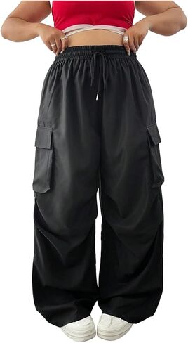 سروال نسائي من SOLY HUX بمقاس كبير Y2k برباط عالي الخصر وفضفاض وواسع الساق ملابس الشارع in Kuwait