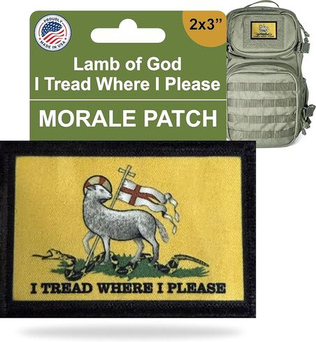 Lamb of God Jesus I Tread Where I Please Morale Patch by RedheadedTshirts | Christian Patches for Your Plate Carrier, Backpack, hat, Backpack, Rucksack, Tactical Gear 2x3 Made in The USA in Saudi Arabia