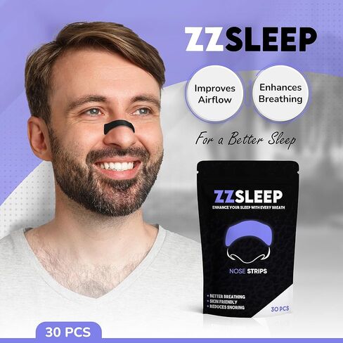 شرائط الأنف ZZSLEEP (30 شريطًا) - شرائط قوية جدًا لنوم أفضل وتخفيف الشخير وتعزيز التنفس - مثالية للرياضة والتمارين والاستخدام الليلي - شريط أنف صديق للبشرة ومقاوم للعرق in Saudi Arabia
