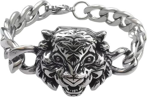 سوار رجالي من الفولاذ المقاوم للصدأ بسلسلة ثقيلة على شكل رأس الذئب مجوهرات لراكبي الدراجات النارية، سلسلة من الفولاذ المقاوم للصدأ، نمط راكب الدراجة النارية القوطي، 22 سم in Kuwait