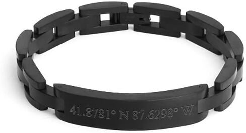 EVE'S ADDICTION Custom Black Plated Stainless Steel Men's Coordinate Bracelet, 8.5 inches - Gifts for Dad in Saudi Arabia
