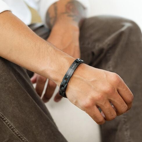 EVE'S ADDICTION Custom Black Plated Stainless Steel Men's Coordinate Bracelet, 8.5 inches - Gifts for Dad in Saudi Arabia