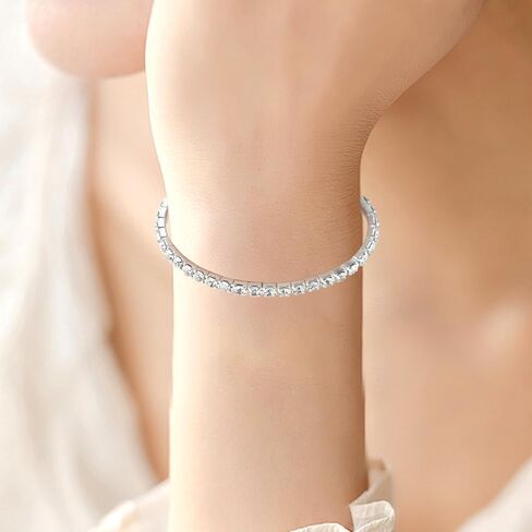 7 Pcs Silver Plated Bracelets for Women Dainty Adjustable Stackable Stretch Bracelet for Women Classic Jewelry Set Round Rhinestones Wedding Party Jewelry Gift in Saudi Arabia