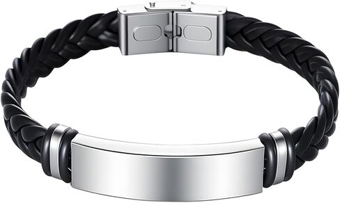 Braided Leather Bracelet for Men & Women, Black Stretch Gift for Christmas & Birthday in Saudi Arabia