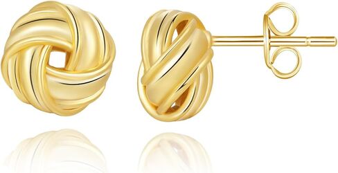 14K Gold Stud Earrings for Women Small Round Knot 18mm Earrings Hypoallergenic Twisted Design for Everyday Wear in Saudi Arabia