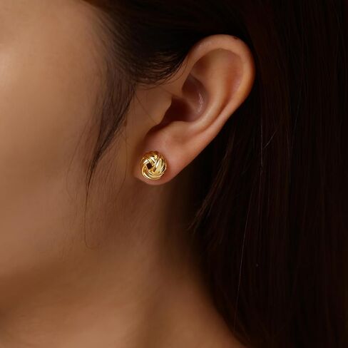 14K Gold Stud Earrings for Women Small Round Knot 18mm Earrings Hypoallergenic Twisted Design for Everyday Wear in Saudi Arabia
