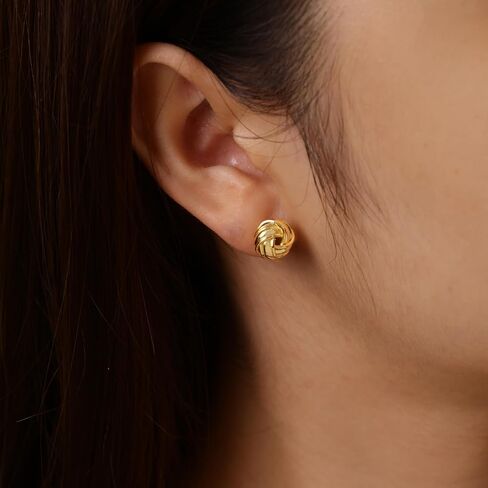 14K Gold Stud Earrings for Women Small Round Knot 18mm Earrings Hypoallergenic Twisted Design for Everyday Wear in Saudi Arabia