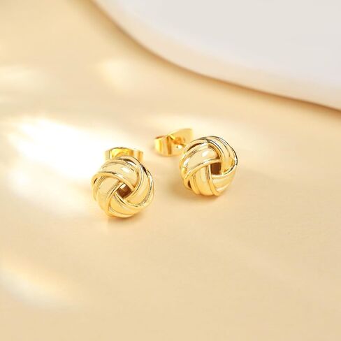 14K Gold Stud Earrings for Women Small Round Knot 18mm Earrings Hypoallergenic Twisted Design for Everyday Wear in Saudi Arabia