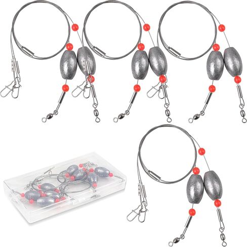FUSIGO Egg Fishing Sinker Weight Rigs, 6pcs Flounder Rig Saltwater Bottom Rigs Stainless Steel Wire Leader with Egg Sinker Catfish Carolina Rigs Fishing Ready Rigs for Trout Drum Redfish Fishing in Saudi Arabia