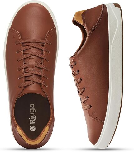 Men's Fashion Leather Sneakers - Orthopedic Casual Dress Shoes with Arch Support &Collapsible Heel，All Weather Rubber Soles, Comfortable Walking Shoes for Men in Saudi Arabia