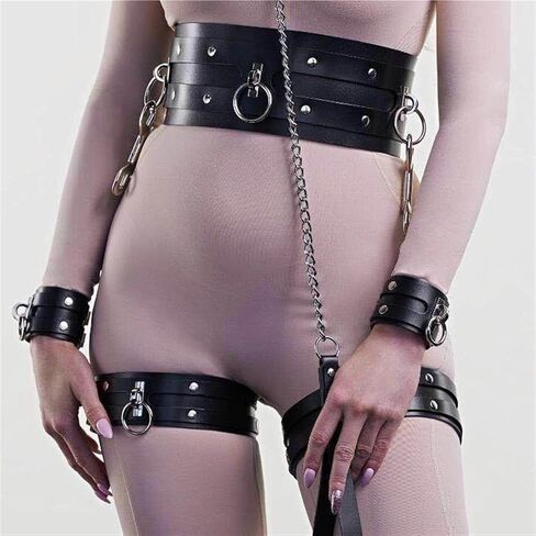 Fangool Women Punk Belts PU Leather Body Chain Waist Belt BDSM Lingerie Bondage Harness Lingerie Goth Bondage Lingerie in Kuwait