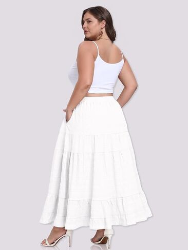 Women's Plus Size Maxi Skirt Layered Tiered Long Skirts High Waisted A Line Flowy Maxi Skirt with Pockets in Saudi Arabia