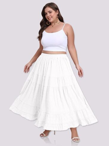 Women's Plus Size Maxi Skirt Layered Tiered Long Skirts High Waisted A Line Flowy Maxi Skirt with Pockets in Saudi Arabia
