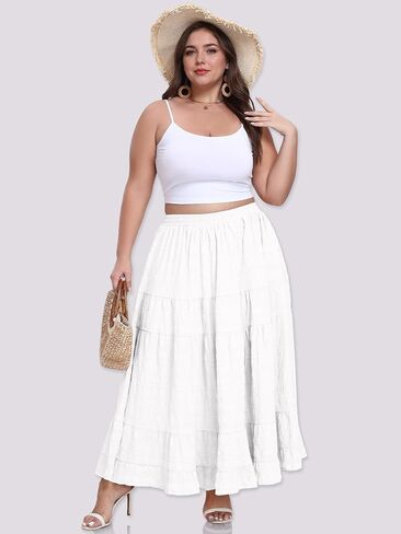 Women's Plus Size Maxi Skirt Layered Tiered Long Skirts High Waisted A Line Flowy Maxi Skirt with Pockets in Saudi Arabia