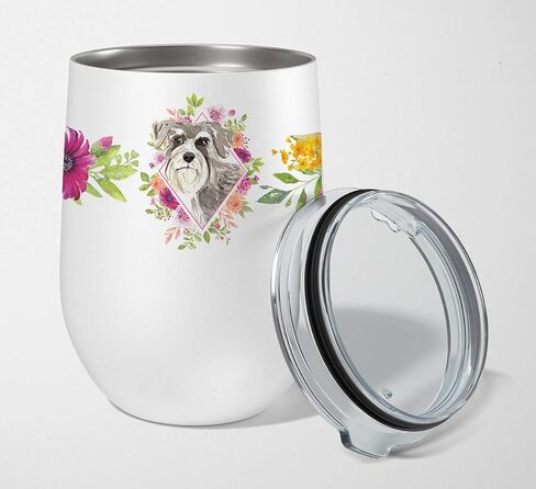 Caroline's Treasures CK4254TBL12 Brittany Spaniel Pink Flowers Stainless Steel 12 oz Stemless Wine Glass Insulated Wine Tumbler with Lid, Cute Travel Cup for Coffee, Cocktails, Gift Women, Mother in Kuwait