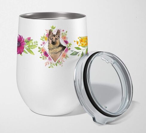 Caroline's Treasures CK4254TBL12 Brittany Spaniel Pink Flowers Stainless Steel 12 oz Stemless Wine Glass Insulated Wine Tumbler with Lid, Cute Travel Cup for Coffee, Cocktails, Gift Women, Mother in Kuwait