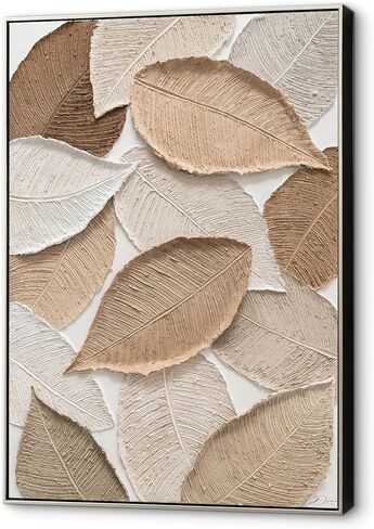 ARTINME لوحة فنية جدارية تجريدية كبيرة مرسومة يدويًا على القماش لوحة زيتية حديثة للمنزل، وغرفة المعيشة، والمكتب، وغرفة النوم، مقاس 28 بوصة × 40 بوصة، مؤطرة (أوراق الشجر) in Kuwait