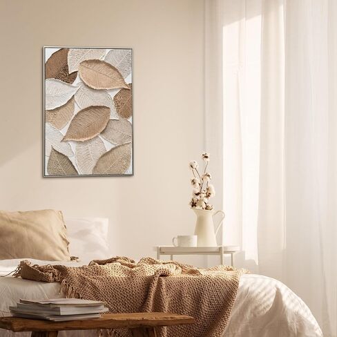 ARTINME لوحة فنية جدارية تجريدية كبيرة مرسومة يدويًا على القماش لوحة زيتية حديثة للمنزل، وغرفة المعيشة، والمكتب، وغرفة النوم، مقاس 28 بوصة × 40 بوصة، مؤطرة (أوراق الشجر) in Kuwait