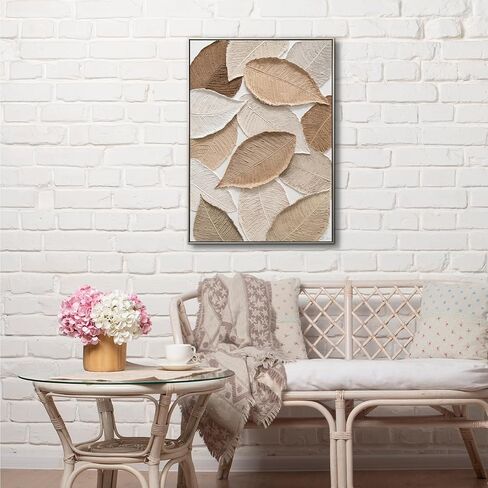 ARTINME لوحة فنية جدارية تجريدية كبيرة مرسومة يدويًا على القماش لوحة زيتية حديثة للمنزل، وغرفة المعيشة، والمكتب، وغرفة النوم، مقاس 28 بوصة × 40 بوصة، مؤطرة (أوراق الشجر) in Kuwait