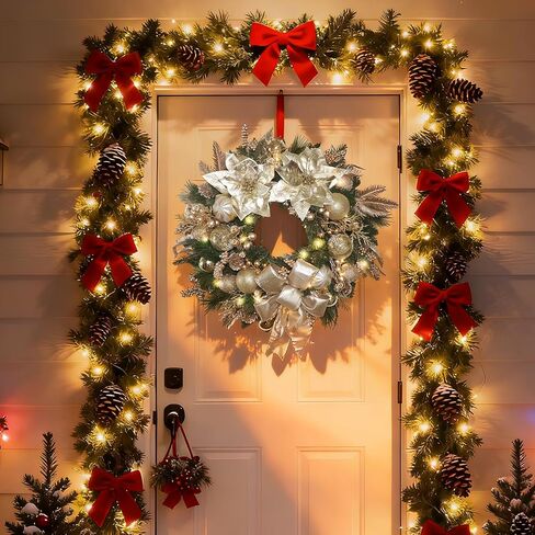 24 Inch Christmas Wreath for Front Door Artificial Christmas Wreath Decor with, Pine Needles, Golden Decorations, and Bows, Perfect for Indoor/Outdoor Christmas Holiday Decor(with Hook) in Saudi Arabia