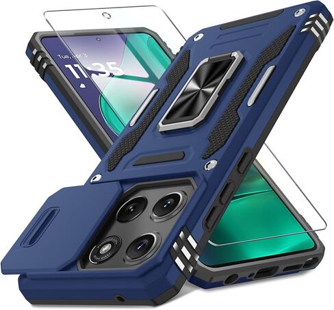 DEERLAMN Case Compatible with Moto G Play 4G 2024 with Slide Camera Cover+Screen Protector (1 Pack),Rotated Ring Kickstand Military Grade Shockproof Protective Cover -Red in Saudi Arabia