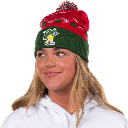 Bioworld Elf The Movie Beanie Ugly Sweater الكبار متماسكة مطرزة مكبل قبعة صغيرة مع بوم متعدد الألوان in Saudi Arabia