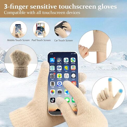 Womens Winter Hat Gloves Scarf Set, Warm Knit Pom Pom Beanie with Fleece Lined Long Neck Scarf Touchscreen Gloves Gift in Saudi Arabia