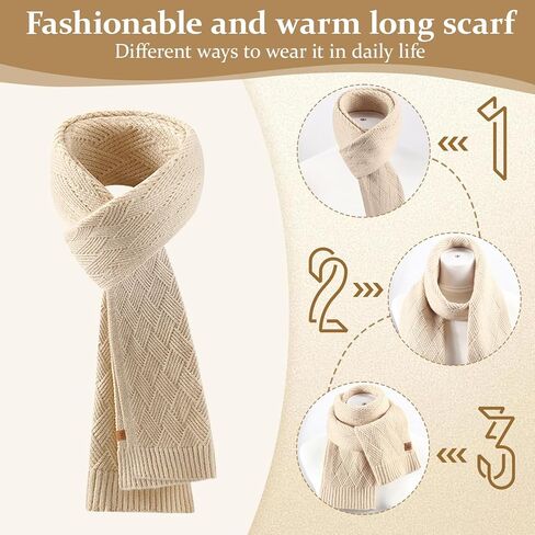 Womens Winter Hat Gloves Scarf Set, Warm Knit Pom Pom Beanie with Fleece Lined Long Neck Scarf Touchscreen Gloves Gift in Saudi Arabia