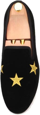 FERUCCI Handmade Men Black Velvet Slippers Flats Loafers with Gold Stars in Saudi Arabia