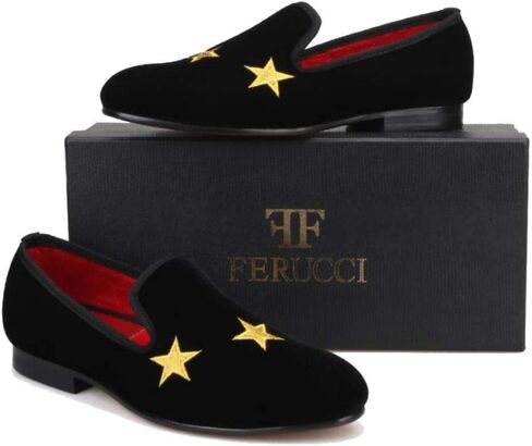 FERUCCI Handmade Men Black Velvet Slippers Flats Loafers with Gold Stars in Saudi Arabia