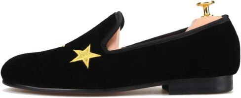 FERUCCI Handmade Men Black Velvet Slippers Flats Loafers with Gold Stars in Saudi Arabia