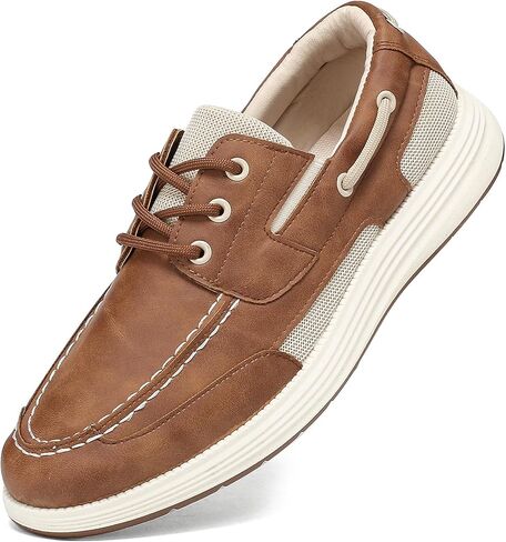 YorFotMae Men's Slip-On Casual Loafers - 3-Eye Lace Up Boat Shoes, Lightweight Non-Slip Walking Shoes for Beach, Boating Everyday Comfort in Saudi Arabia