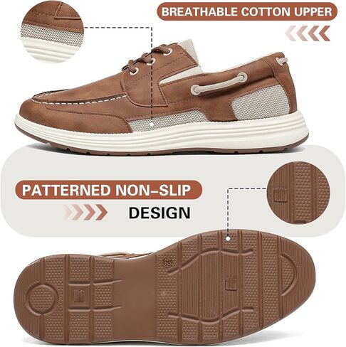 YorFotMae Men's Slip-On Casual Loafers - 3-Eye Lace Up Boat Shoes, Lightweight Non-Slip Walking Shoes for Beach, Boating Everyday Comfort in Saudi Arabia