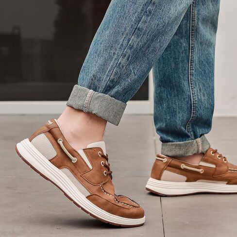 YorFotMae Men's Slip-On Casual Loafers - 3-Eye Lace Up Boat Shoes, Lightweight Non-Slip Walking Shoes for Beach, Boating Everyday Comfort in Saudi Arabia