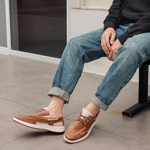 YorFotMae Men's Slip-On Casual Loafers - 3-Eye Lace Up Boat Shoes, Lightweight Non-Slip Walking Shoes for Beach, Boating Everyday Comfort in Saudi Arabia
