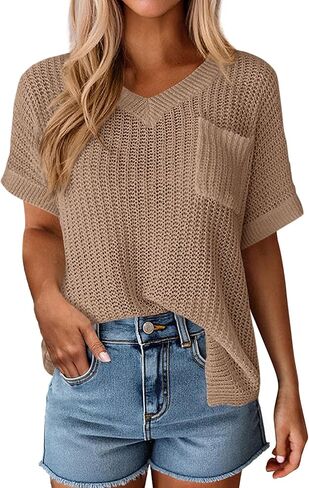 PRETTYGARDEN Women's 2026 Spring Short Sleeve Sweaters Lightweight V Neck Casual Going Out Summer Tops Beach Vacation Clothes in Saudi Arabia
