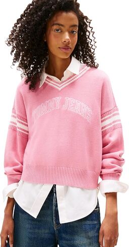 Tommy Jeans womens Medium Weight Pullover V-neck Sweater With Printed Logo in Saudi Arabia