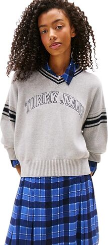 Tommy Jeans womens Medium Weight Pullover V-neck Sweater With Printed Logo in Saudi Arabia