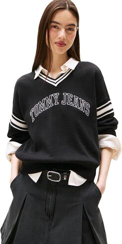 Tommy Jeans womens Medium Weight Pullover V-neck Sweater With Printed Logo in Saudi Arabia